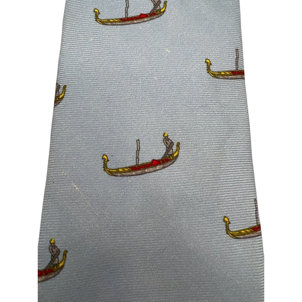 Fabris Venezia Neck Tie Mens 100% Silk Blue Gondola Venetian Boat Made In Italy - Picture 3 of 6